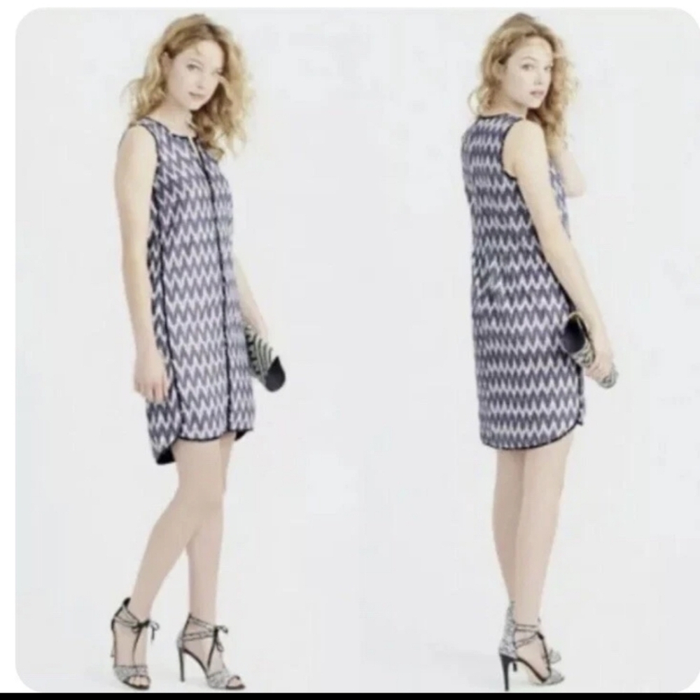 J. Crew Women's Sleeveless Shift Dress  Blue And White Ikat V-Neckline Size 10 - Picture 1 of 15